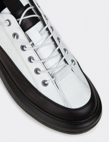 Erkek Hakiki Deri Beyaz Sneaker Ayakkabı - 02026MBYZE01