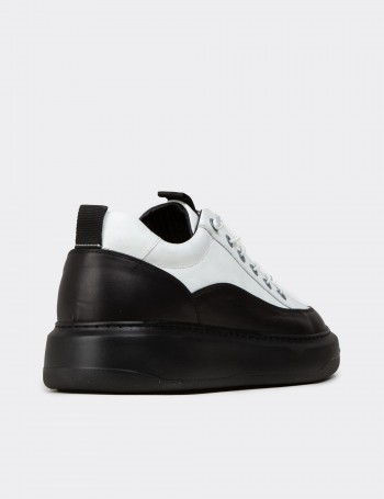 Erkek Hakiki Deri Beyaz Sneaker Ayakkabı - 02026MBYZE01