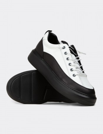 Erkek Hakiki Deri Beyaz Sneaker Ayakkabı - 02026MBYZE01