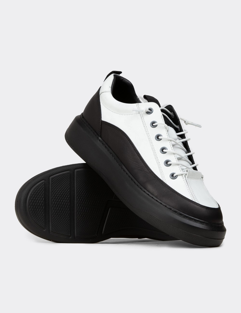 Erkek Hakiki Deri Beyaz Sneaker Ayakkabı - 02026MBYZE01