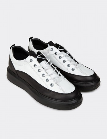 Erkek Hakiki Deri Beyaz Sneaker Ayakkabı - 02026MBYZE01