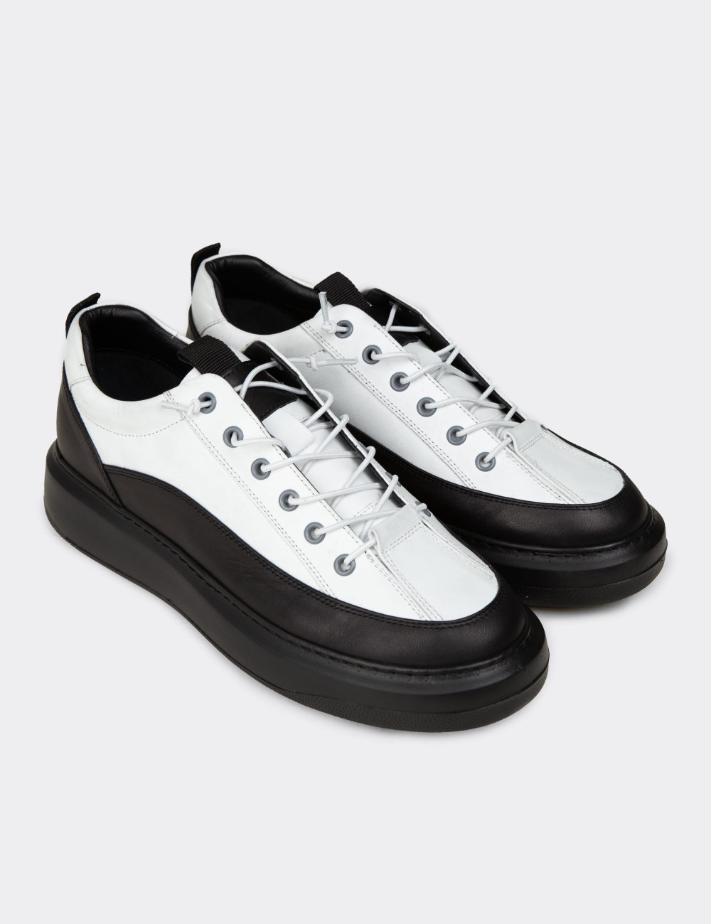 Erkek Hakiki Deri Beyaz Sneaker Ayakkabı - 02026MBYZE01