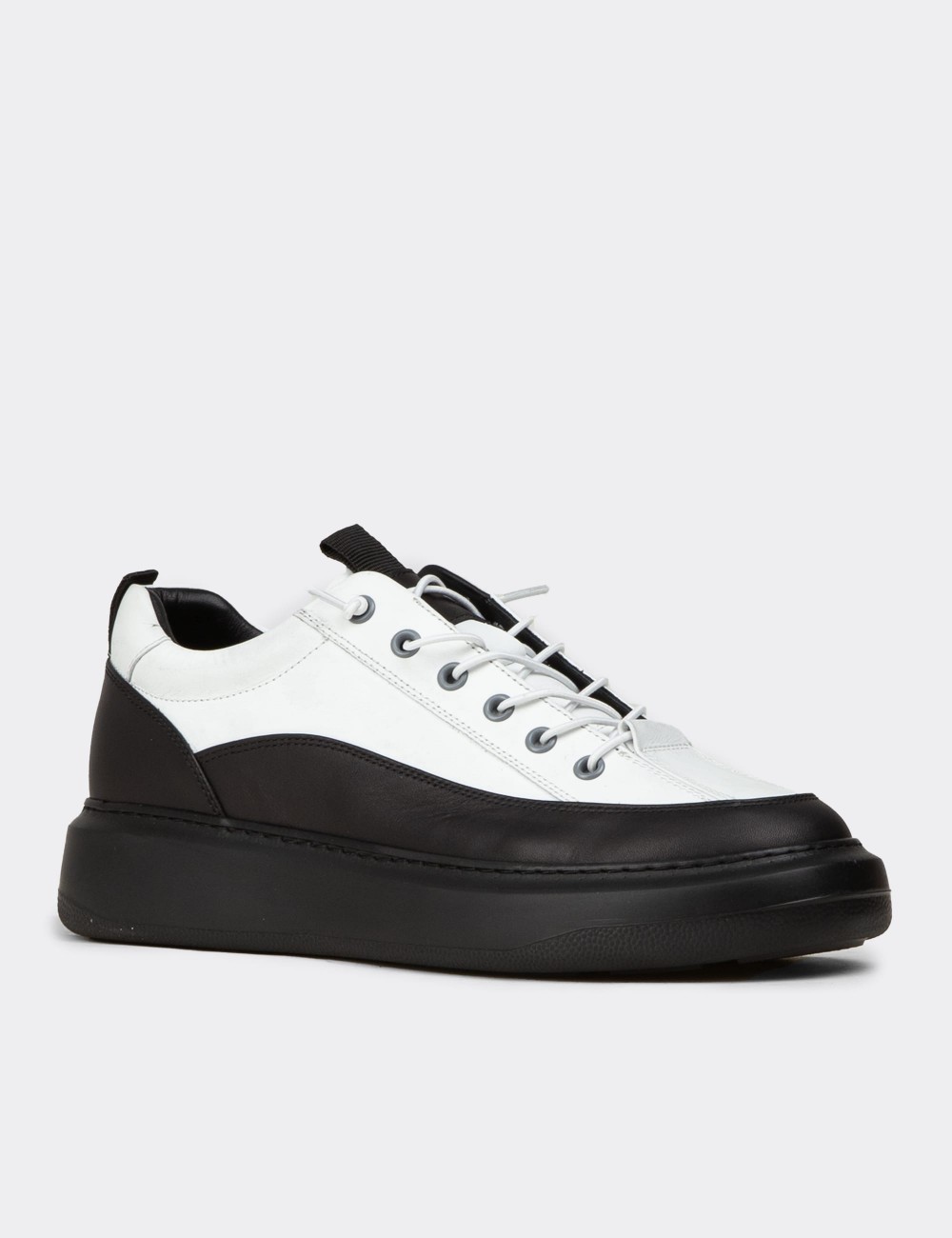 Erkek Hakiki Deri Beyaz Sneaker Ayakkabı - 02026MBYZE01