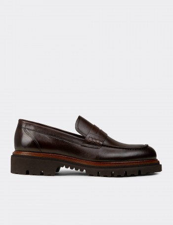 Erkek Kahverengi Hakiki Deri Loafer - F6528MKHVP01