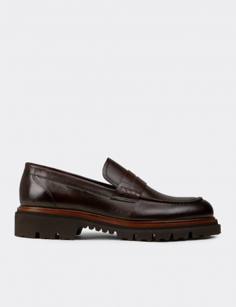 Erkek Kahverengi Hakiki Deri Loafer