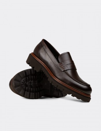 Erkek Kahverengi Hakiki Deri Loafer - F6528MKHVP01