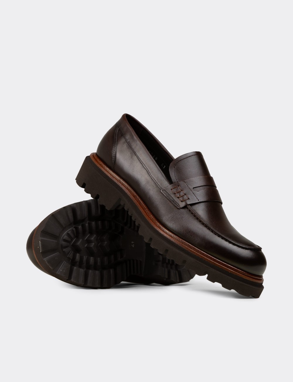 Erkek Kahverengi Hakiki Deri Loafer - F6528MKHVP01