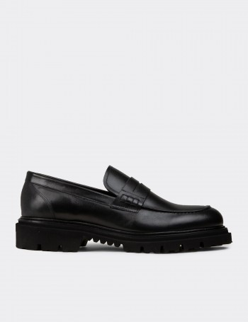 Erkek Hakiki Deri Siyah Loafer - F6528MSYHP01