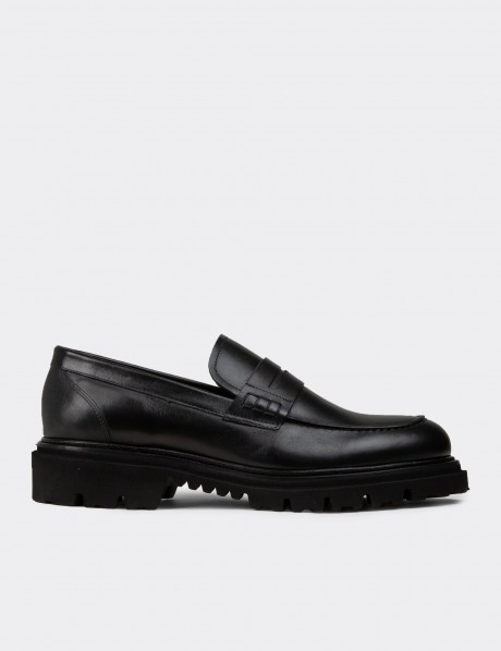 Erkek Hakiki Deri Siyah Loafer