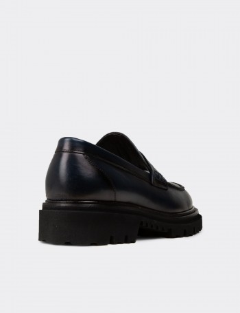 Erkek Hakiki Deri Lacivert Loafer Ayakkabı - F6528MLCVP01