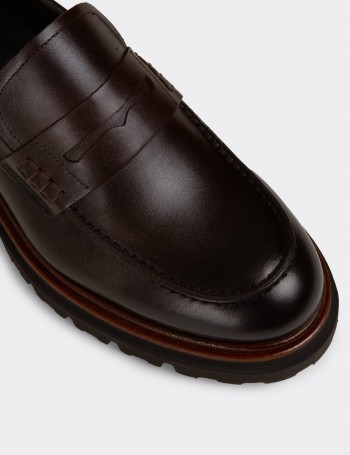 Erkek Kahverengi Hakiki Deri Loafer - F6528MKHVP01