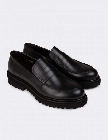 Erkek Hakiki Deri Siyah Loafer