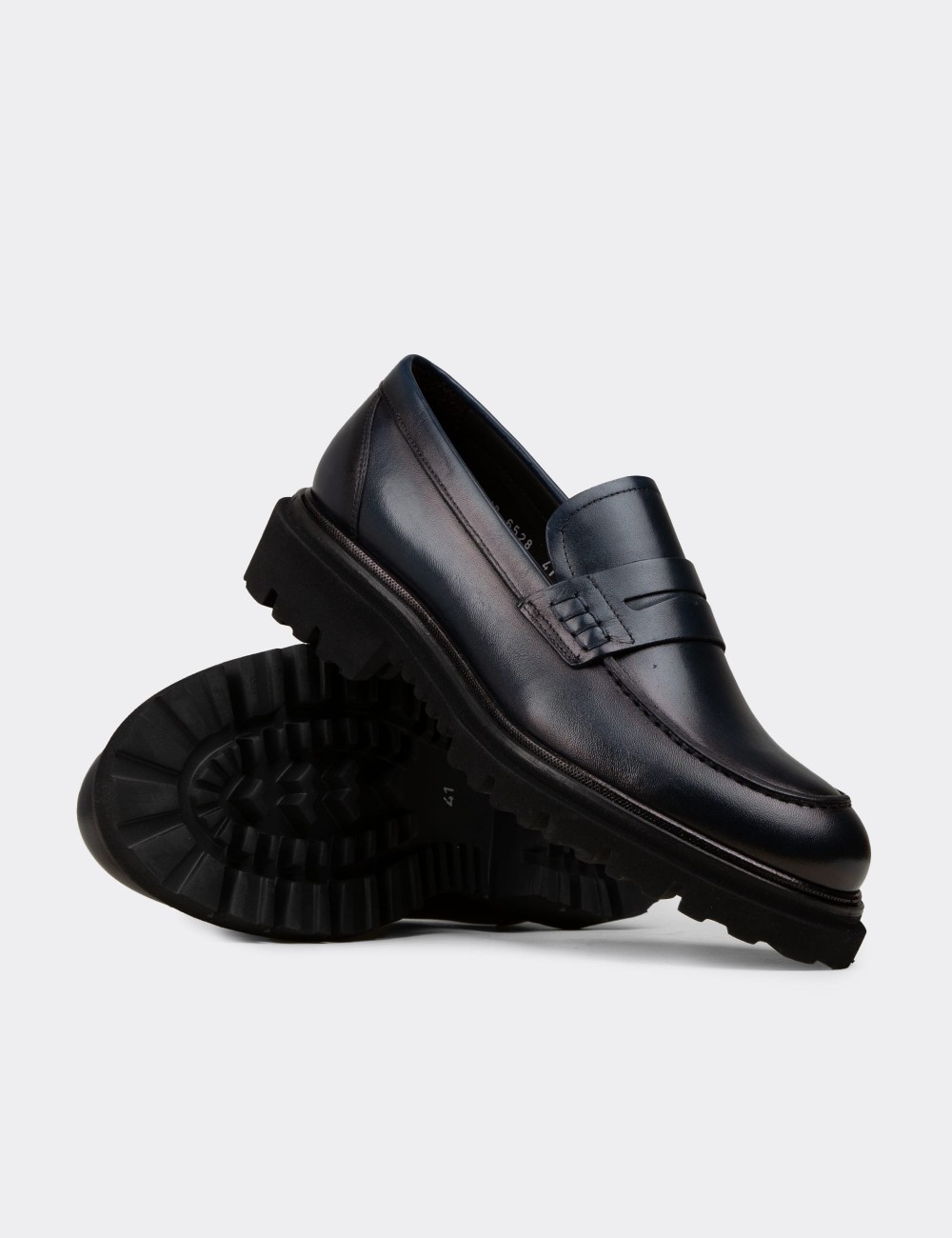 Erkek Hakiki Deri Lacivert Loafer Ayakkabı - F6528MLCVP01