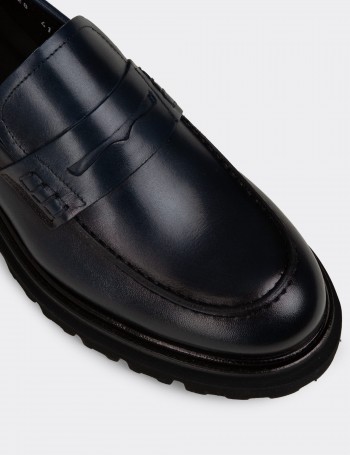 Erkek Hakiki Deri Lacivert Loafer Ayakkabı - F6528MLCVP01