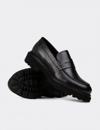 Erkek Hakiki Deri Siyah Loafer - F6528MSYHP01