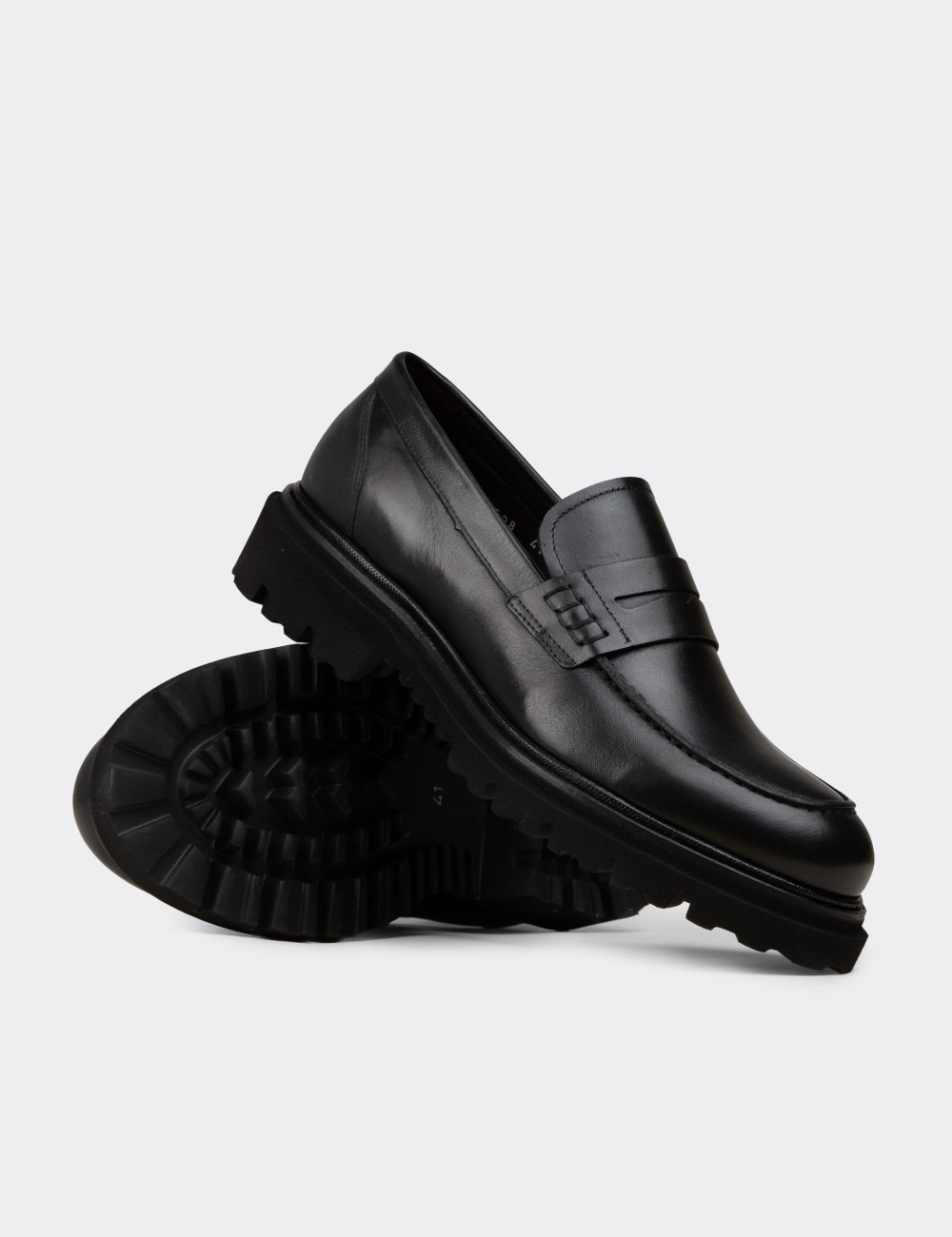 Erkek Hakiki Deri Siyah Loafer - F6528MSYHP01