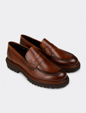 Erkek Hakiki Deri Taba Renkli Loafer Ayakkabı - F6528MTBAP01