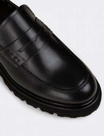 Erkek Hakiki Deri Siyah Loafer - F6528MSYHP01