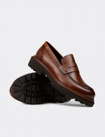 Erkek Hakiki Deri Taba Renkli Loafer Ayakkabı - F6528MTBAP01