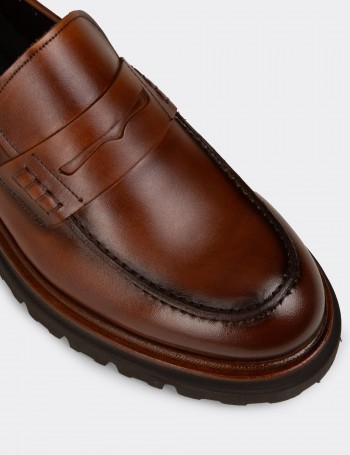 Erkek Hakiki Deri Taba Renkli Loafer Ayakkabı - F6528MTBAP01