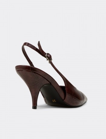Kadın Bordo Krokodil Desenli Slingback Stiletto - V4035ZBRDM01