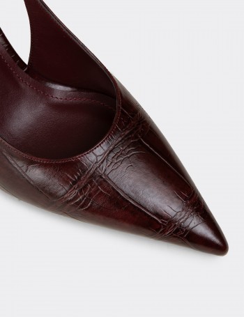 Kadın Bordo Krokodil Desenli Slingback Stiletto - V4035ZBRDM01