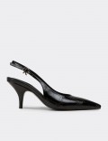 Kadın Siyah Krokodil Desenli Slingback Stiletto