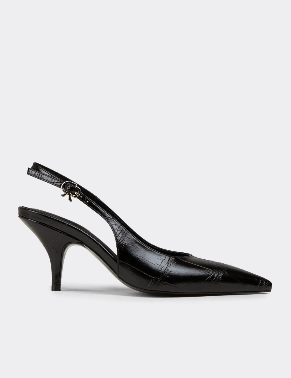 Kadın Siyah Krokodil Desenli Slingback Stiletto - V4035ZSYHM01