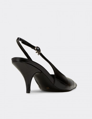 Kadın Siyah Krokodil Desenli Slingback Stiletto - V4035ZSYHM01