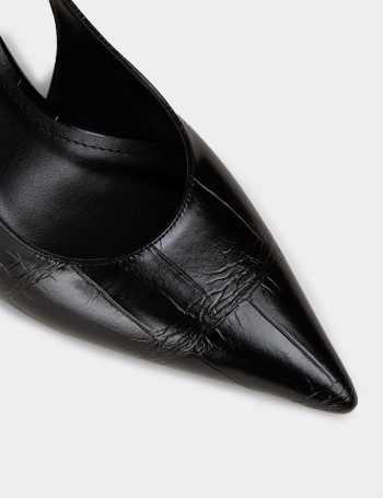 Kadın Siyah Krokodil Desenli Slingback Stiletto - V4035ZSYHM01
