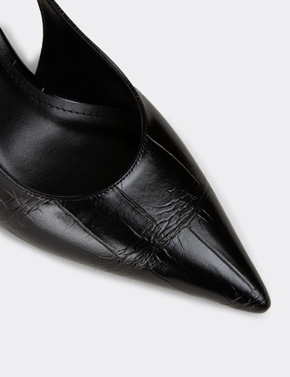 Kadın Siyah Krokodil Desenli Slingback Stiletto - V4035ZSYHM01