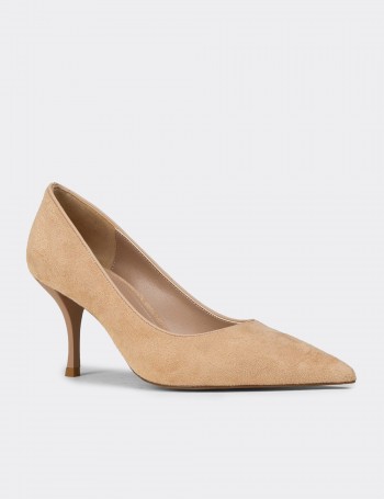 Kadın Süet Bej Sivri Burun Stiletto