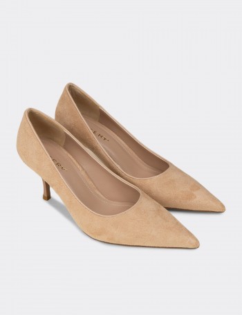 Kadın Süet Bej Sivri Burun Stiletto - V4045ZBEJM01