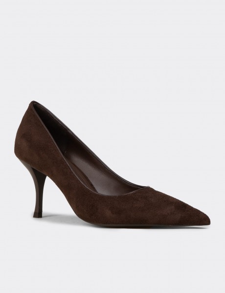 Kadın Kahverengi Süet Sivri Burun Stiletto
