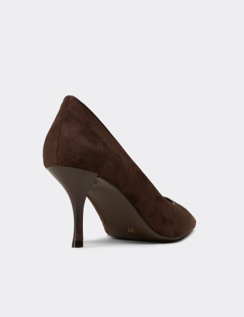 Kadın Kahverengi Süet Sivri Burun Stiletto - V4045ZKHVM01