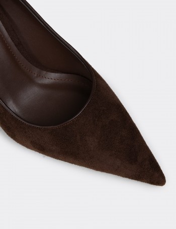 Kadın Kahverengi Süet Sivri Burun Stiletto - V4045ZKHVM01