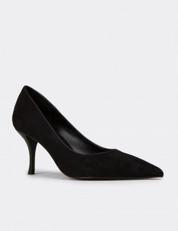 Kadın Siyah Süet Sivri Burun Stiletto - V4045ZSYHM01