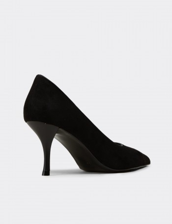 Kadın Siyah Süet Sivri Burun Stiletto - V4045ZSYHM01