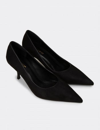 Kadın Siyah Süet Sivri Burun Stiletto - V4045ZSYHM01