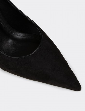 Kadın Siyah Süet Sivri Burun Stiletto - V4045ZSYHM01