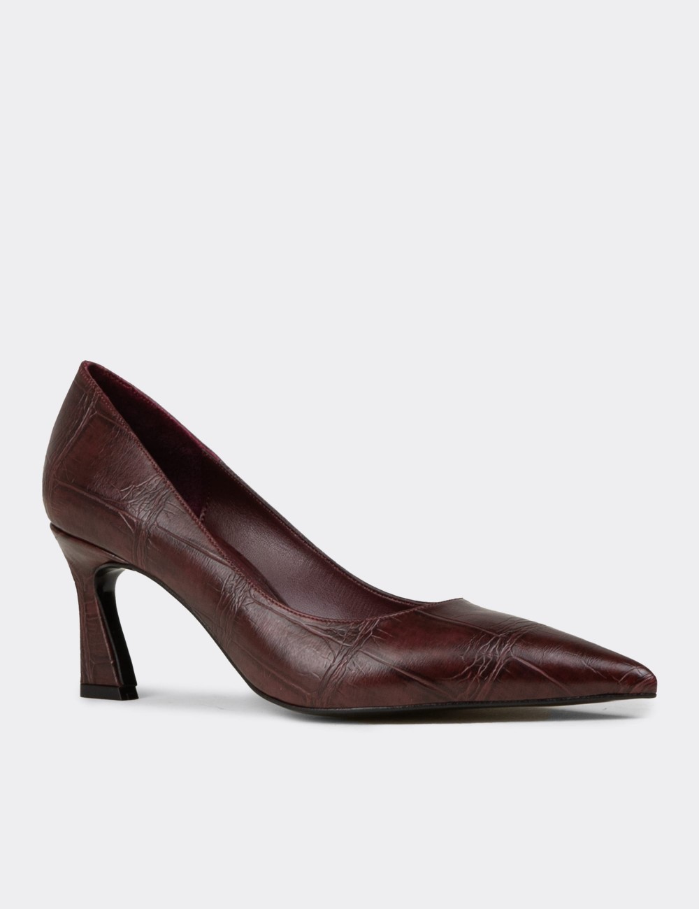 Kadın Bordo Krokodil Desenli Orta Topuklu Stiletto - V4030ZBRDM01
