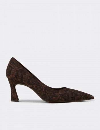 Deery Stiletto Deery Yilan Desenli Kadın Kahverengi Orta Topuklu