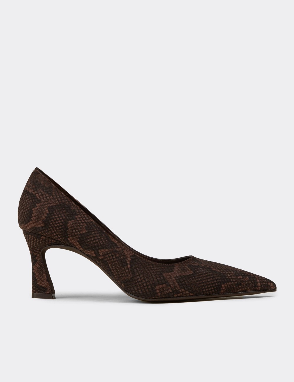Deery Stiletto Deery Yilan Desenli Kadın Kahverengi Orta Topuklu