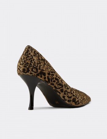 Kadın Altın Renk Leopar Desenli Stiletto - V4016ZALTM01