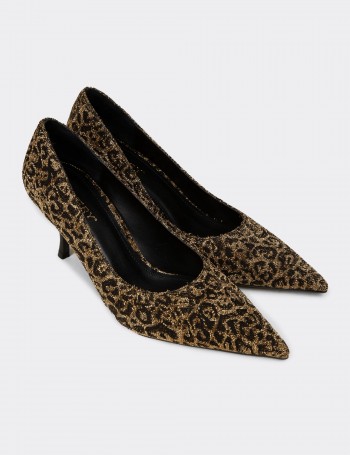 Kadın Altın Renk Leopar Desenli Stiletto - V4016ZALTM01
