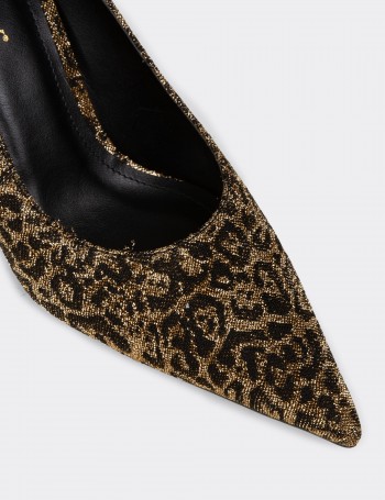 Kadın Altın Renk Leopar Desenli Stiletto - V4016ZALTM01