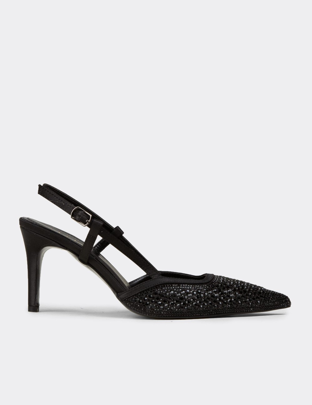 Kadın Siyah Taş Detaylı Slingback Stiletto - RD140ZSYHM01