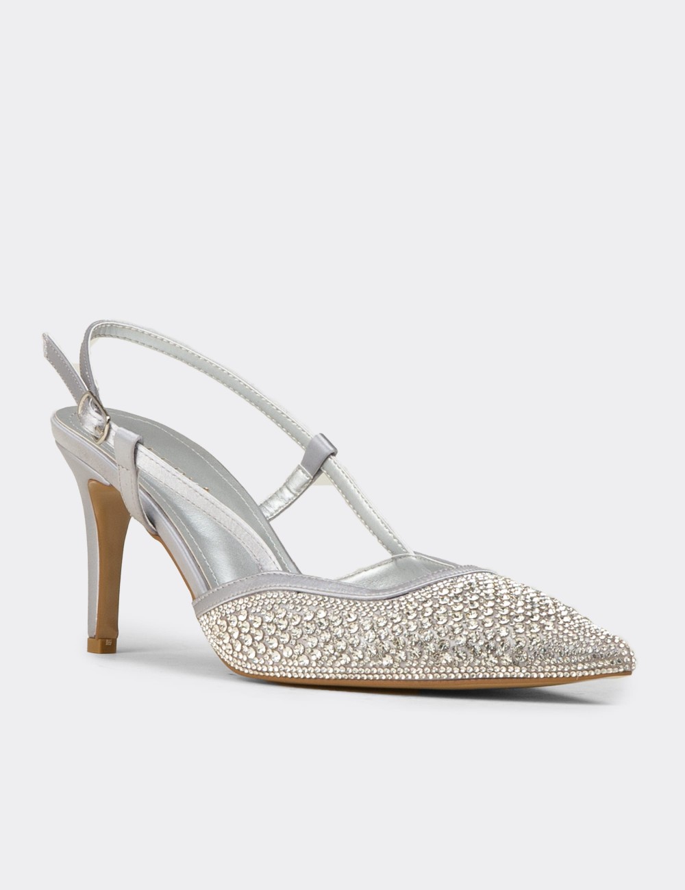 Kadın Taş Detaylı Gümüş Renk Slingback Stiletto - RD140ZGMSM01