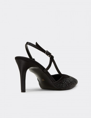 Kadın Siyah Taş Detaylı Slingback Stiletto - RD140ZSYHM01