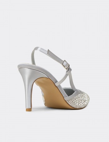 Kadın Taş Detaylı Gümüş Renk Slingback Stiletto - RD140ZGMSM01